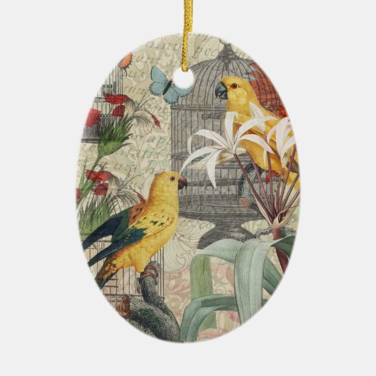 Parrot Yellow Tropical Antiek Flower Keramisch Ornament (Voorkant)