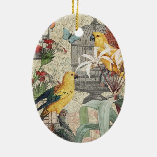 Parrot Yellow Tropical Antiek Flower Keramisch Ornament (Achterkant)