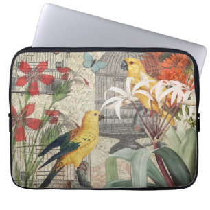 Parrot Yellow Tropical Antiek Flower Laptop Sleeve
