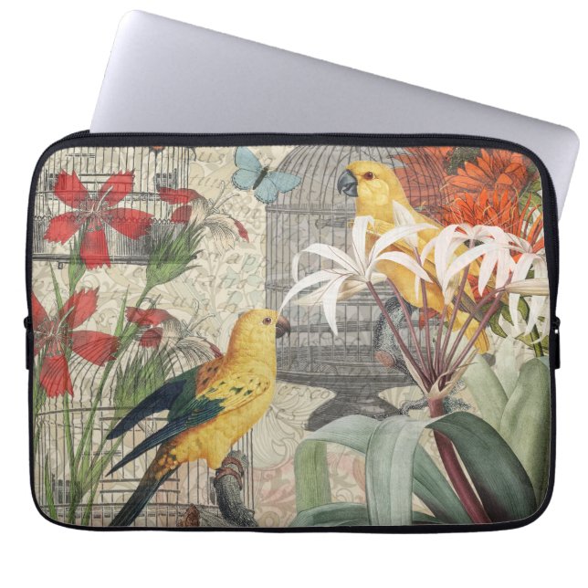 Parrot Yellow Tropical Antiek Flower Laptop Sleeve (Voorkant)