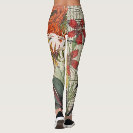Parrot Yellow Tropical Antiek Flower Leggings (Achterkant)