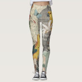 Parrot Yellow Tropical Antiek Flower Leggings (Voorkant)