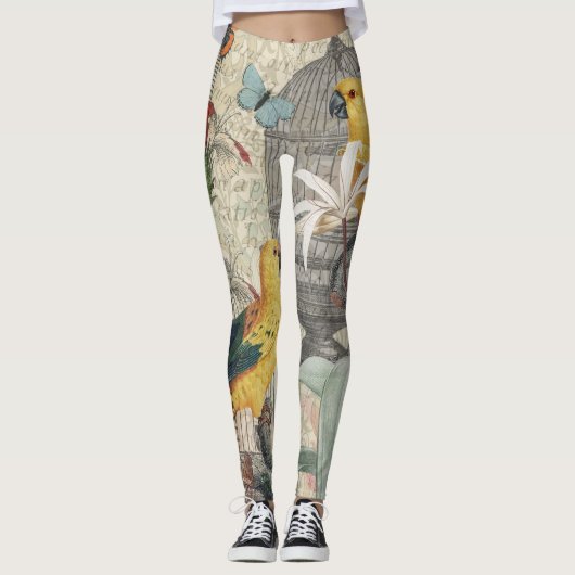 Parrot Yellow Tropical Antiek Flower Leggings (Voorkant)