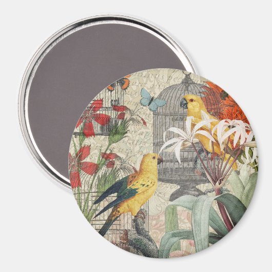 Parrot Yellow Tropical Antiek Flower Magneet (Voorkant / Achterkant)