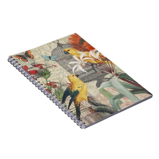 Parrot Yellow Tropical Antiek Flower Notitieboek (Rechterzijde)