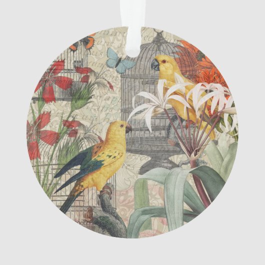 Parrot Yellow Tropical Antiek Flower Ornament (achterkant)