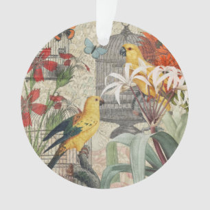 Parrot Yellow Tropical Antiek Flower Ornament