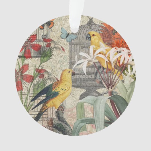 Parrot Yellow Tropical Antiek Flower Ornament (voorkant)