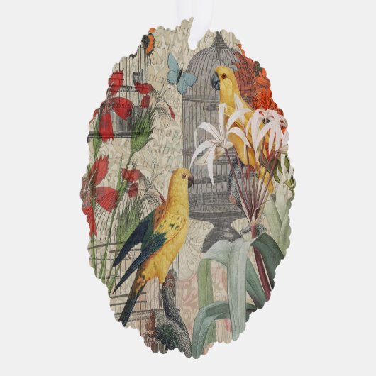 Parrot Yellow Tropical Antiek Flower Ornament Kaart (Rechts)