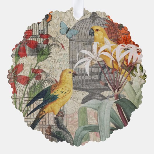 Parrot Yellow Tropical Antiek Flower Ornament Kaart (Achterkant)