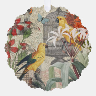 Parrot Yellow Tropical Antiek Flower Ornament Kaart