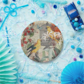 Parrot Yellow Tropical Antiek Flower Papieren Bordje (Feest)