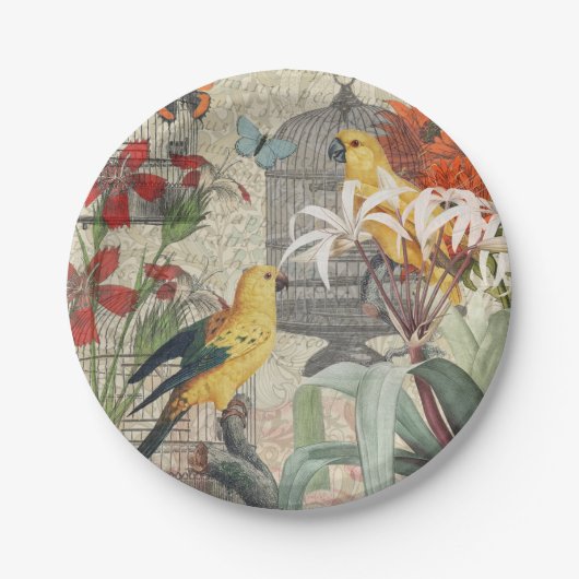 Parrot Yellow Tropical Antiek Flower Papieren Bordje (Voorkant)