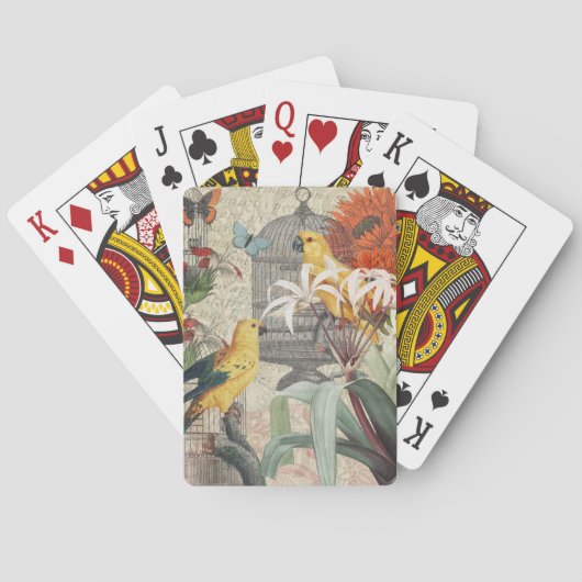 Parrot Yellow Tropical Antiek Flower Pokerkaarten (Achterkant)