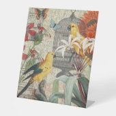 Parrot Yellow Tropical Antiek Flower Reclamebord Met Voetstuk (Voorkant)