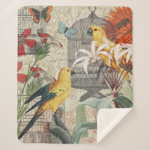 Parrot Yellow Tropical Antiek Flower Sherpa Deken