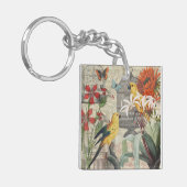 Parrot Yellow Tropical Antiek Flower Sleutelhanger (Voorkant Links)
