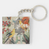 Parrot Yellow Tropical Antiek Flower Sleutelhanger (Achterkant)