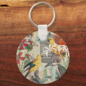 Parrot Yellow Tropical Antiek Flower Sleutelhanger (Voorkant)