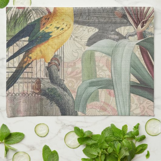 Parrot Yellow Tropical Antiek Flower Theedoek (Gevouwen)