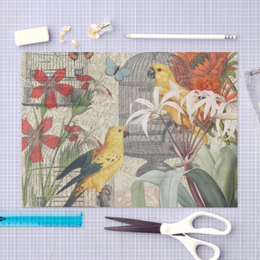 Parrot Yellow Tropical Antiek Flower Tissuepapier (Craft)