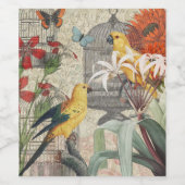 Parrot Yellow Tropical Antiek Flower Wijn Etiket (Enkel label)