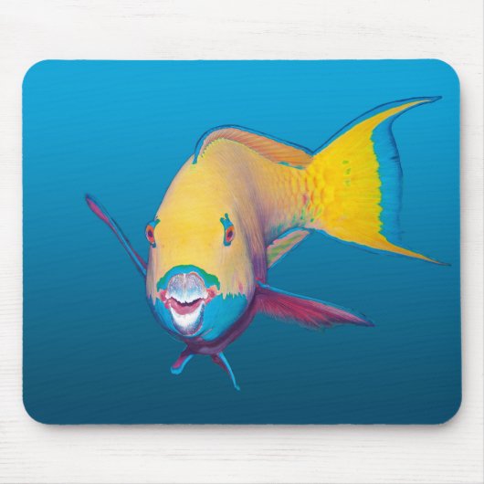 Parrotfish Close-up! Verloopblauwe achtergrond | Muismat (Voorkant)
