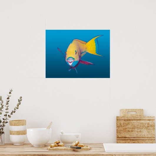 Parrotfish Close-up! Verloopblauwe achtergrond | Poster (Keuken)