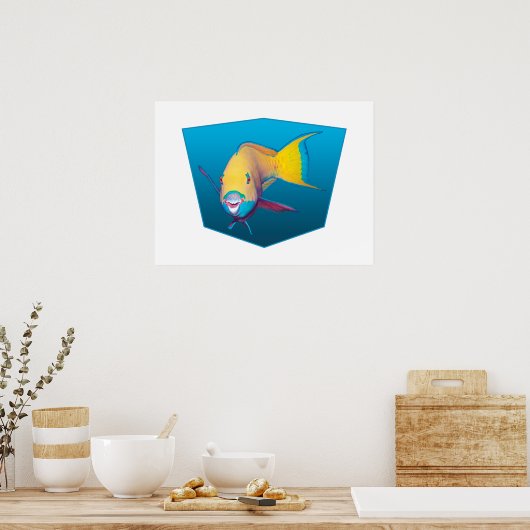 Parrotfish - Ontwerp gradiënt blauwe achtergrond | Poster (Keuken)