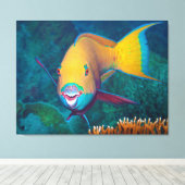 Parrotfish - Opvallende make-up! Kleurrijke foto | Canvas Afdruk (Insitu (Houten vloer))