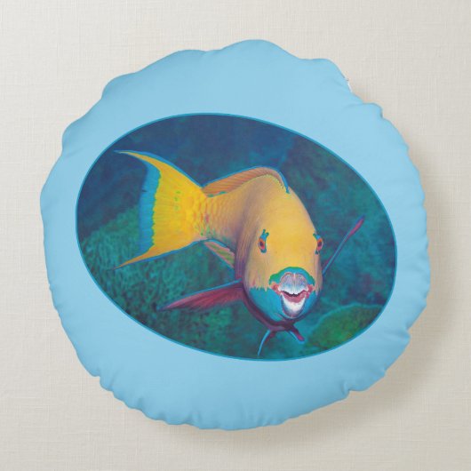 Parrotfish Underwaterphoto - Fotografisch ontwerp Rond Kussen (Achterkant)