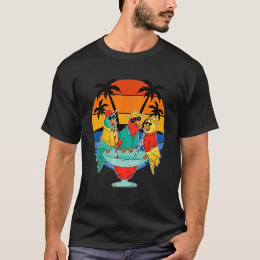 Parrots Drink Hawaiian Vacation Sunset Palm Tre T-shirt (Voorkant)
