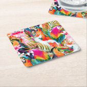 Parrots en palmbladeren 2 kartonnen onderzetters (Schuin)