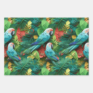 Parrots Floral Kirigami Inpakpapier Vel
