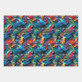 Parrots Floral Kirigami Inpakpapier Vel