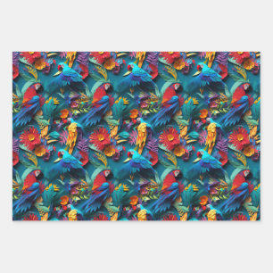 Parrots Floral Kirigami Inpakpapier Vel