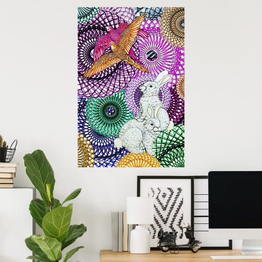 Parrots Love Rabbits Poster (Thuiskantoor)