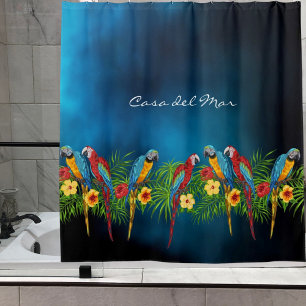 Parrots red blue sky palm verlaat huisnaam douchegordijn