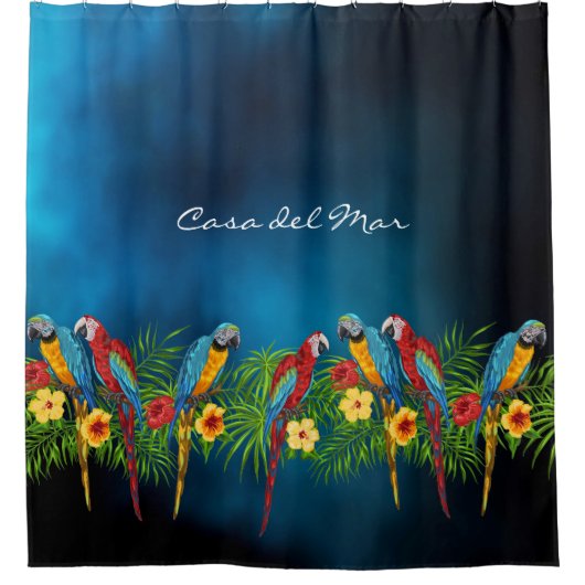 Parrots red blue sky palm verlaat huisnaam douchegordijn (Voorkant)