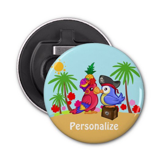 Parrots Treasure Love Cartoon Personalized Button Flesopener (Voorkant)