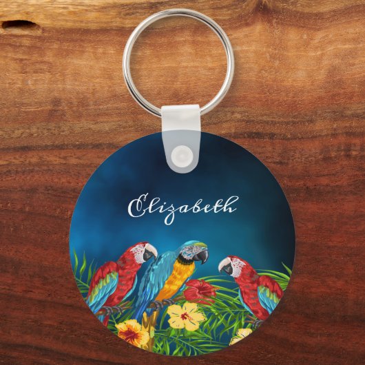 Parrots vogelblauw hemelblad sleutelhanger (Voorkant)