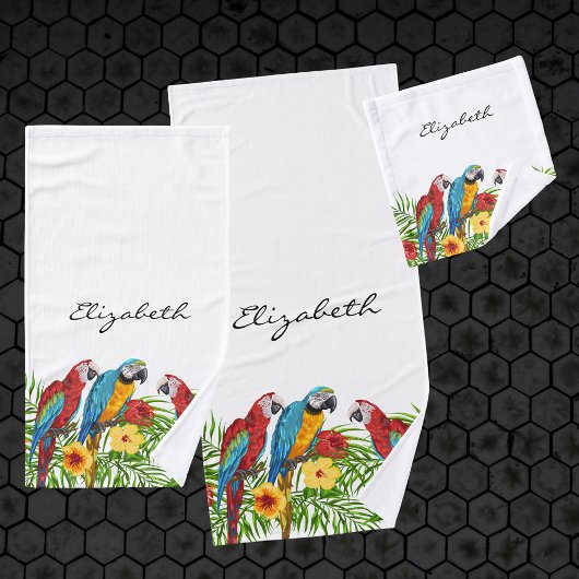 Parrots vogelblauw rode bladeren zomernaam bad handdoek