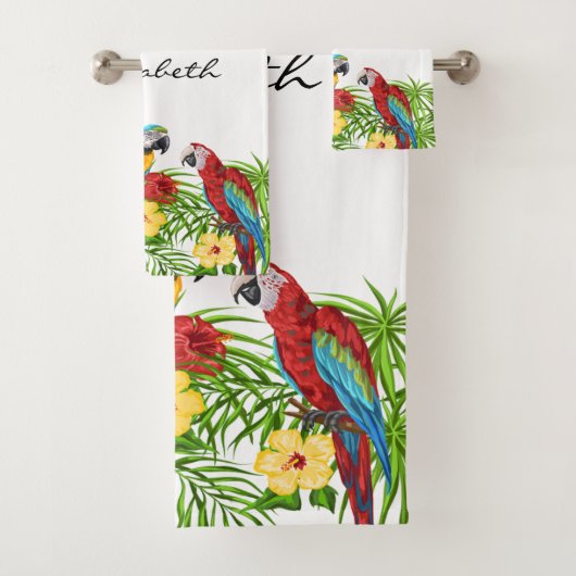 Parrots vogelblauw rode bladeren zomernaam bad handdoek (Insitu)