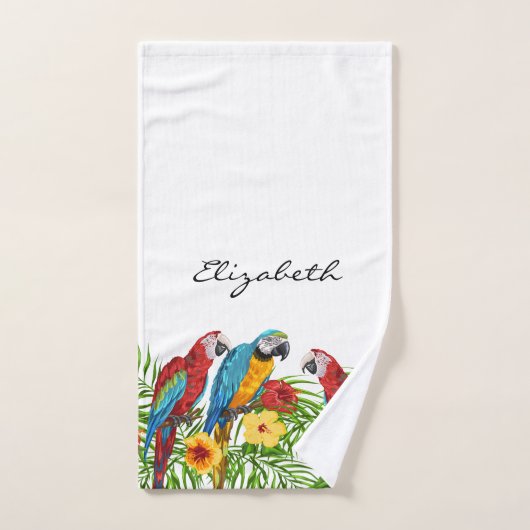Parrots vogelblauw rode bladeren zomernaam bad handdoek (Handdoek)