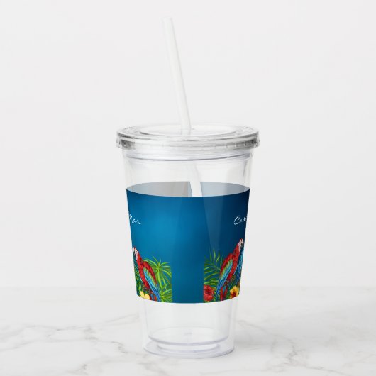 Parrots vogelblauw zomerblad acryl drinkbeker (Links)