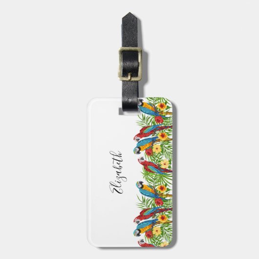 Parrots, wit rood, tropisch bagagelabel (Voorkant verticaal)