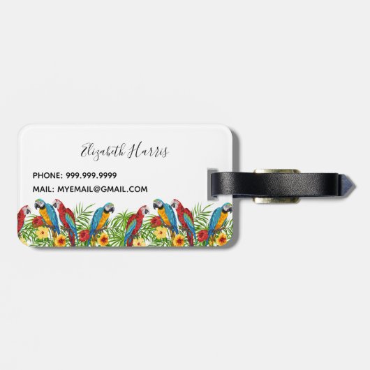 Parrots, wit rood, tropisch bagagelabel (Achterkant horizontaal)