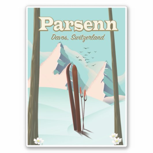 Parsenn Zwitserland ski reisposter. Sticker (Voorkant)