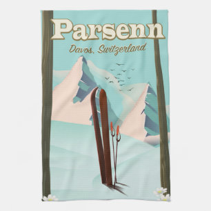 Parsenn Zwitserland ski reisposter. Theedoek