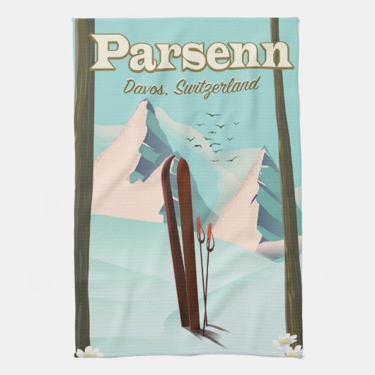 Parsenn Zwitserland ski reisposter. Theedoek (Verticaal)
